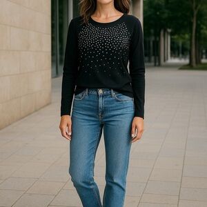 Rewind Black and Red Long Sleeve Top